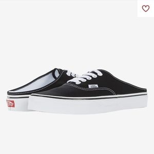 Women's Black and White Vans Authentic Mules